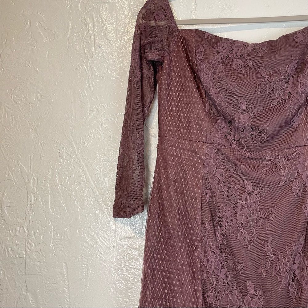 Ties to My Heart Dusty Purple Lace Off-The-Shoulder Mini Dress - Picture 6 of 11